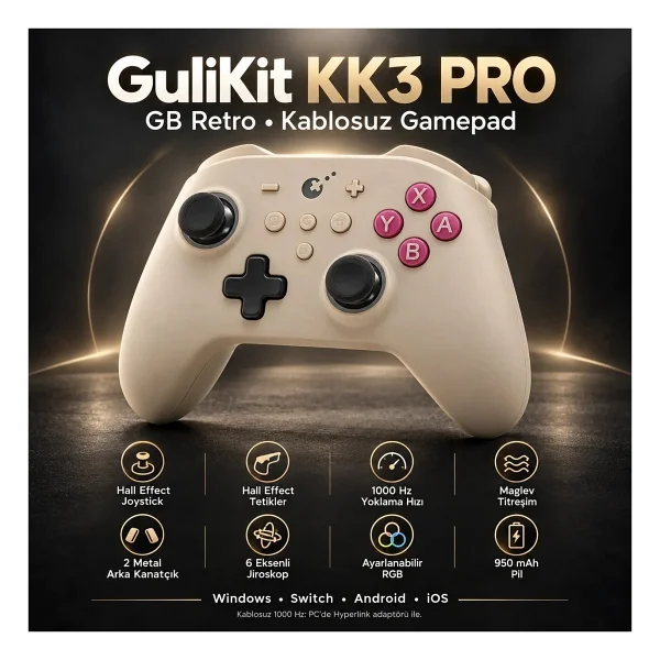 GuliKit KK3 Pro Krem Kablolu/Kablosuz Oyun Kolu - Görsel 10