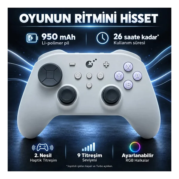 GuliKit TT Max Beyaz Kablolu/Kablosuz Oyun Kolu - Görsel 2