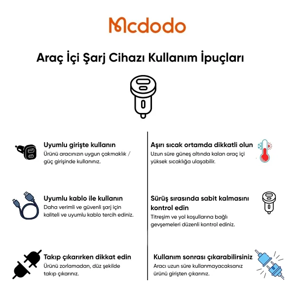 Mcdodo CC-6570 42W 3 USB Çıkışlı Hızlı Araç Şarj Cihazı - Görsel 6