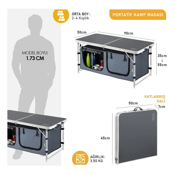 Haegs 90x50 cm Alüminyum Saklama Dolaplı Katlanır Kamp Masası - Görsel 2