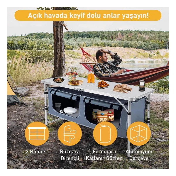 Haegs 90x50 cm Alüminyum Saklama Dolaplı Katlanır Kamp Masası - Görsel 6