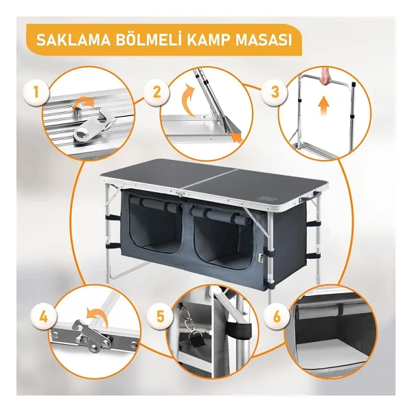Haegs 90x50 cm Alüminyum Saklama Dolaplı Katlanır Kamp Masası - Görsel 7