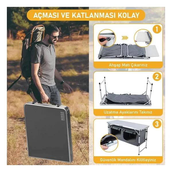 Haegs 90x50 cm Alüminyum Saklama Dolaplı Katlanır Kamp Masası - Görsel 8