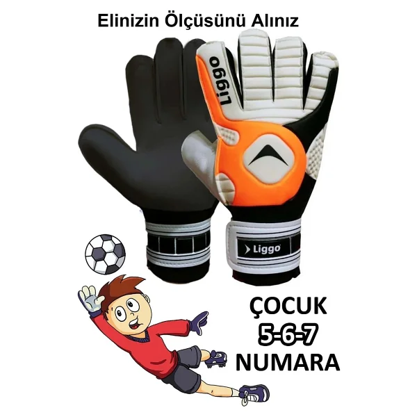 Liggo Reflex Yetişkin ve Çocuk Kaleci Eldiveni Bilek Bandajlı 5-6-7-8-9-10 Numara - Turuncu - Görsel 5