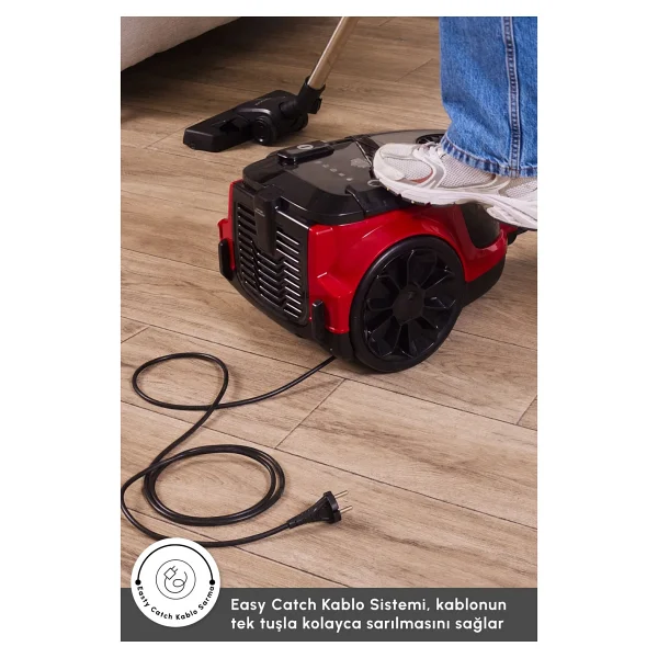 Karaca Vantuz Action Force X10 899 W Kırmızı Toz Torbasız Elektrikli Süpürge - Görsel 9