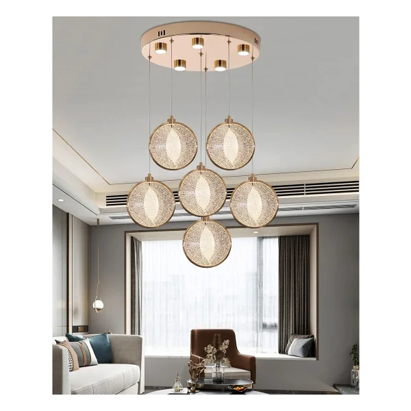 Edward 6'lı 70 Watt Yuvarlak Gold Ledli Modern Salon Avize - yok - Görsel 3