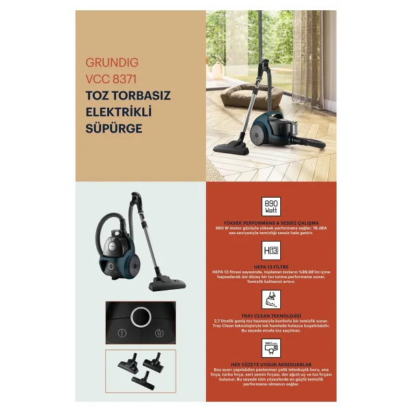 Grundig VCC 8371 890 W Toz Torbasız Süpürge - Görsel 5