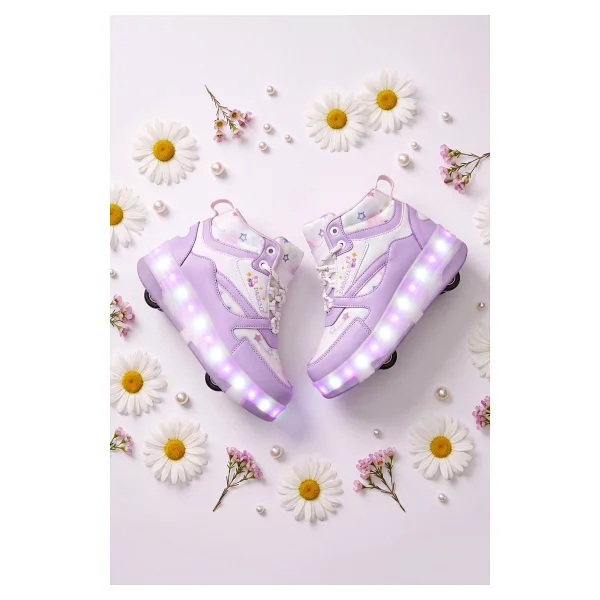 Dark Seer Ds Speedy Beyaz Mor Tekerlekli Işıklı Paten Çocuk Ayakkabı Sneaker - Beyaz - Mor - 29 - Görsel 2