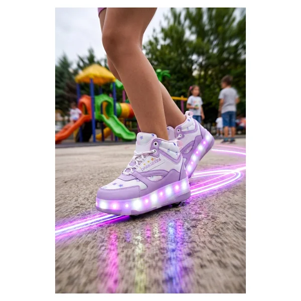 Dark Seer Ds Speedy Beyaz Mor Tekerlekli Işıklı Paten Çocuk Ayakkabı Sneaker - Beyaz - Mor - 29 - Görsel 4