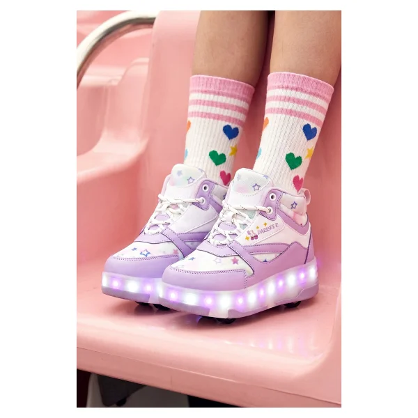 Dark Seer Ds Speedy Beyaz Mor Tekerlekli Işıklı Paten Çocuk Ayakkabı Sneaker - Beyaz - Mor - 29 - Görsel 5