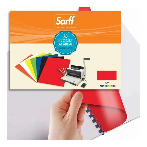SARFF A-3 Cilt Kapağı 160 Micron Kırmızı 100 Lü (1 Paket 100 Adet) - Görsel 3