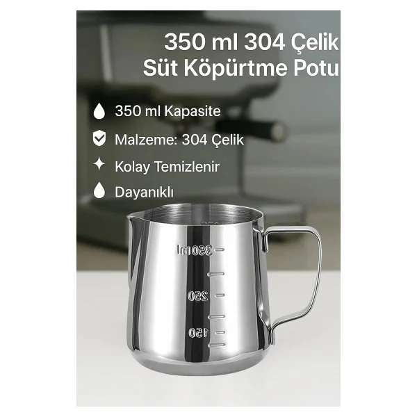 304 Çelik 350 ml Kahve Süt Köpürtme Potu Sütlük Pitcher cin502 - Görsel 7