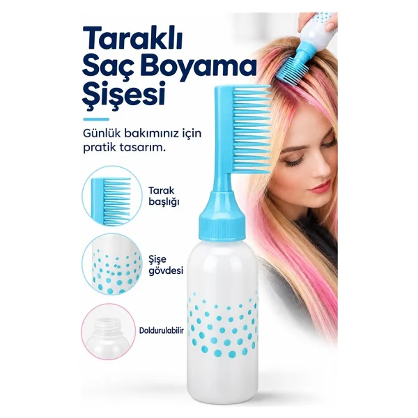 Mucit Home Taraklı Saç Boyama Şişesi Bakım Tarağı Saç Bakım Yağı Aplikatörü Saç Boyama Tarağı Şişesi - Görsel 6