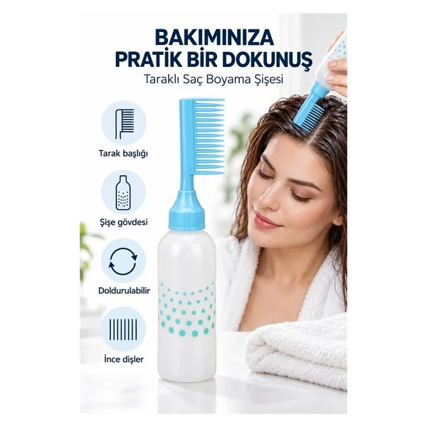 Mucit Home Taraklı Saç Boyama Şişesi Bakım Tarağı Saç Bakım Yağı Aplikatörü Saç Boyama Tarağı Şişesi - Görsel 4