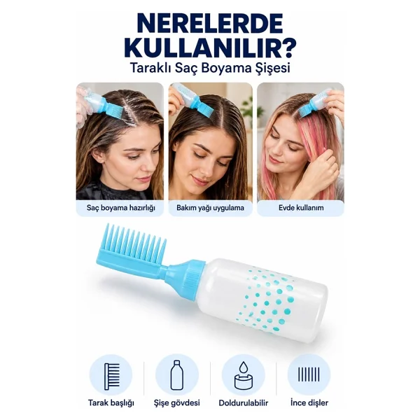 Mucit Home Taraklı Saç Boyama Şişesi Bakım Tarağı Saç Bakım Yağı Aplikatörü Saç Boyama Tarağı Şişesi - Görsel 5