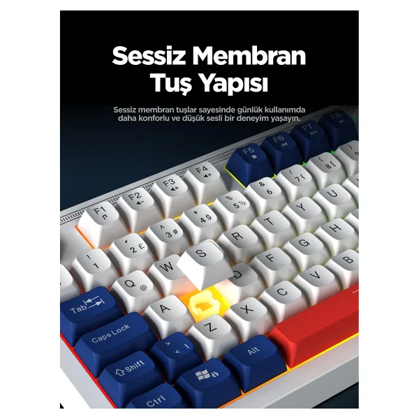 Everest Silent KB-98 Beyaz-Mavi-Kırmızı Membrane Switch Kablolu Oyuncu Klavyesi - Görsel 3