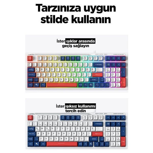 Everest Silent KB-98 Beyaz-Mavi-Kırmızı Membrane Switch Kablolu Oyuncu Klavyesi - Görsel 5