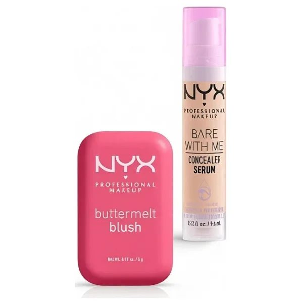 NYX Professional Makeup Buttermelt Blush Kremsi Pembe Pudra Allık - 08 Getting Butta & Bare With Me Concealer Kapatıcı 02 Makyaj Seti - Görsel 6
