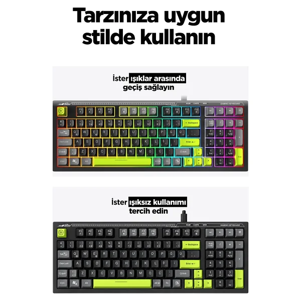 Everest Silent KB-98 Siyah-Gri-Yeşil Membrane Switch Kablolu Oyuncu Klavyesi - Görsel 5
