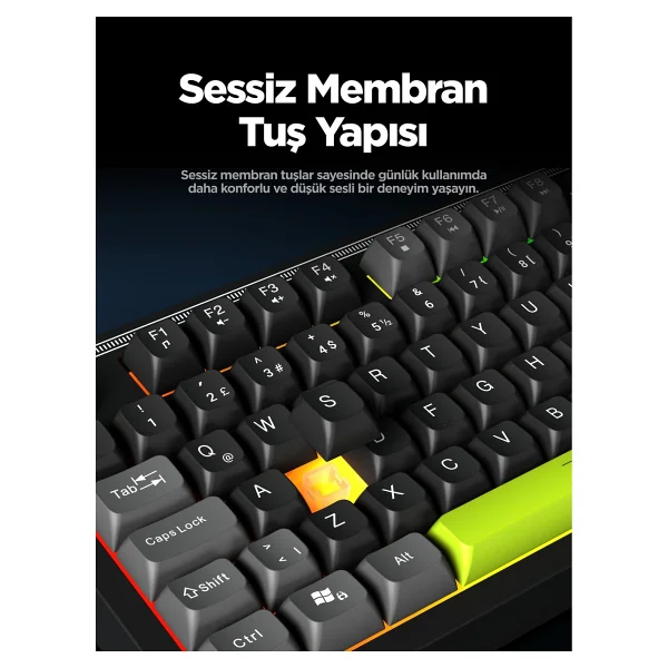 Everest Silent KB-98 Siyah-Gri-Yeşil Membrane Switch Kablolu Oyuncu Klavyesi - Görsel 3