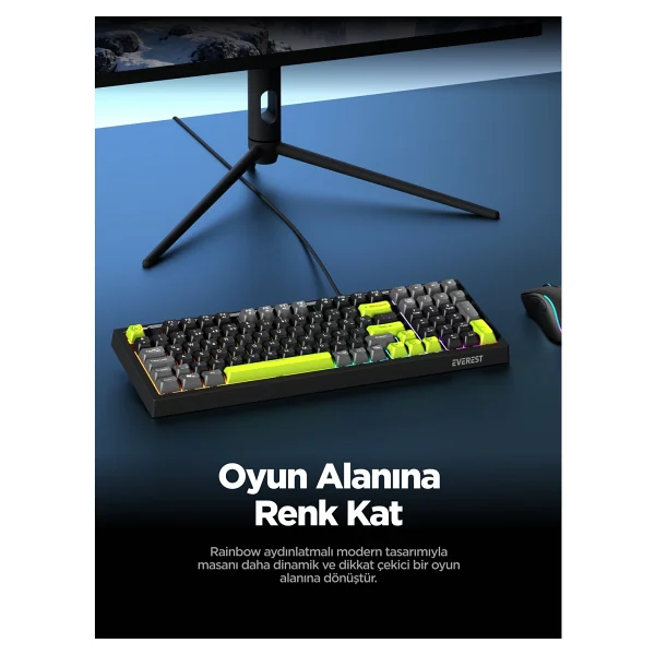 Everest Silent KB-98 Siyah-Gri-Yeşil Membrane Switch Kablolu Oyuncu Klavyesi - Görsel 6