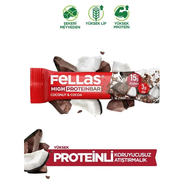 Fellas Yüksek Protein Bar - Hindistan Cevizli Ve Kakaolu (45 G) X 12 Adet - Görsel 8
