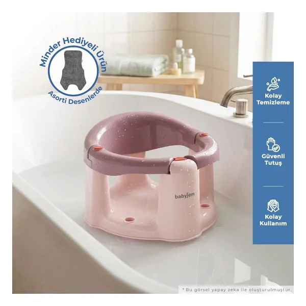 Babyjem Mürdüm Renkli Önden Açılır Banyo ve Mama Oturağı 2'Li Set Hediye Minderli Güvenli Kullanım - Görsel 9
