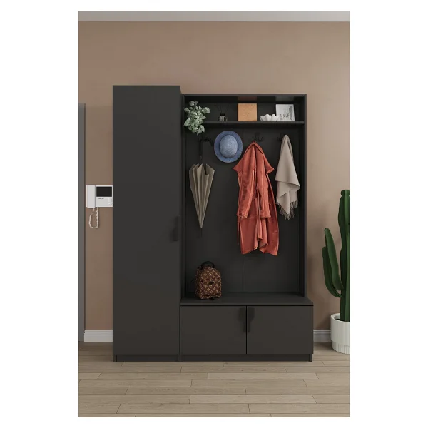 Asra Trend Lüks Çok Raflı Portmanto Askılı Vestiyer %100 MDF Çok Raflı Ayakkabılık V01 - Kül Grisi - Görsel 8