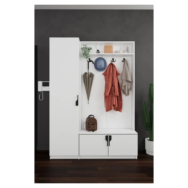 Asra Trend Lüks Çok Raflı Portmanto Askılı Vestiyer %100 MDF Çok Raflı Ayakkabılık V01 - Kül Grisi - Görsel 7