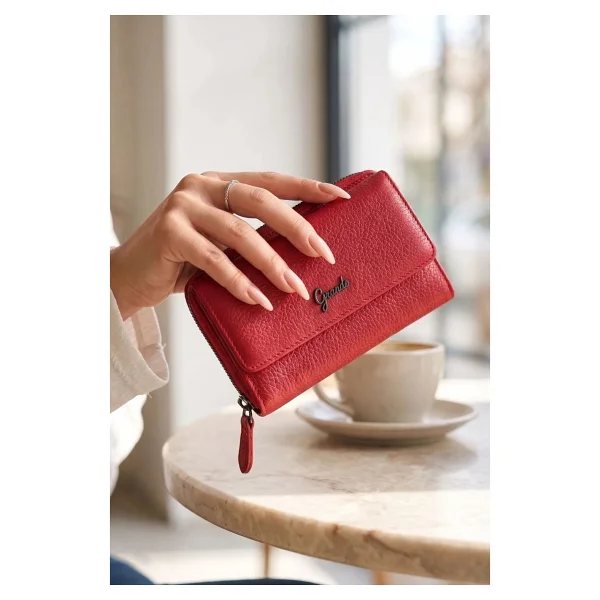 Grande 2754 Siyah Detay Hakiki Deri Kadın Cüzdan Kartlık Clutch - Kırmızı - Görsel 8