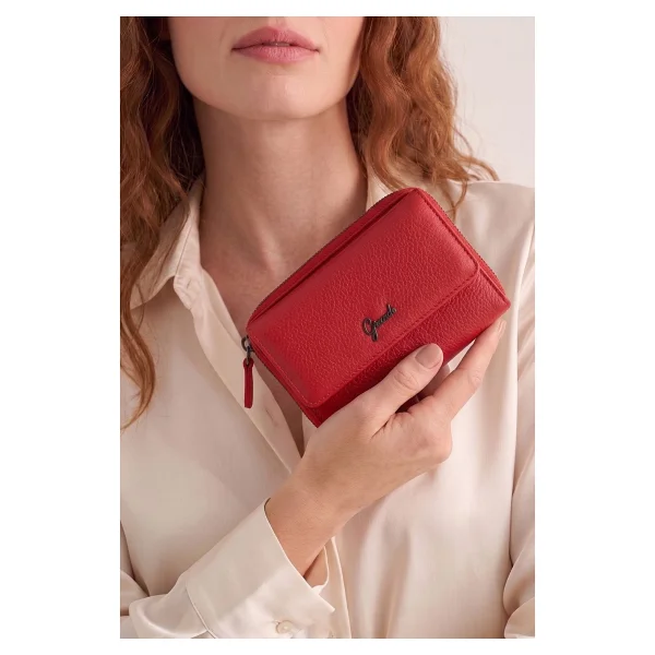 Grande 2754 Siyah Detay Hakiki Deri Kadın Cüzdan Kartlık Clutch - Kırmızı - Görsel 2