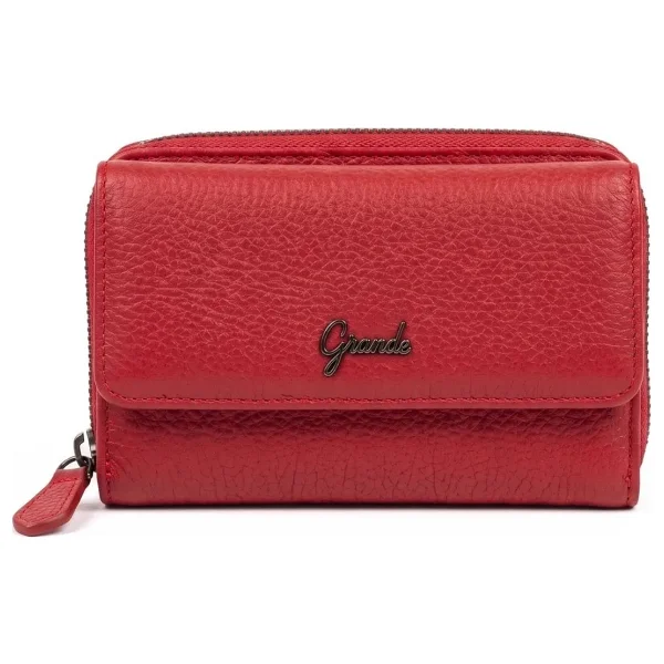 Grande 2754 Siyah Detay Hakiki Deri Kadın Cüzdan Kartlık Clutch - Kırmızı - Görsel 4