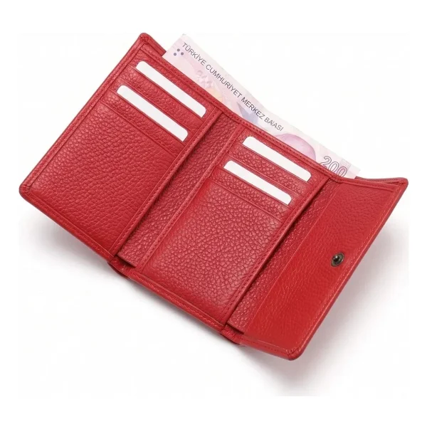 Grande 2754 Siyah Detay Hakiki Deri Kadın Cüzdan Kartlık Clutch - Kırmızı - Görsel 5
