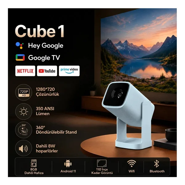 Wanbo Cube 1 350 Lümen HD Wi-Fi Android Taşınabilir Projeksiyon Cihazı - Görsel 10