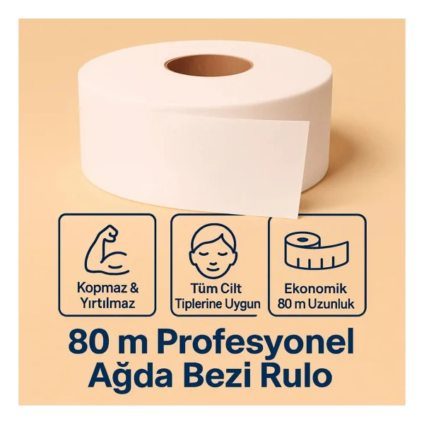 Owersea 80 Metre Ağda Bezi Rulo - Yırtılmaz Kopmaz, Tüm Cilt Tiplerine Uygun Profesyonel Kullanım. - Görsel 3