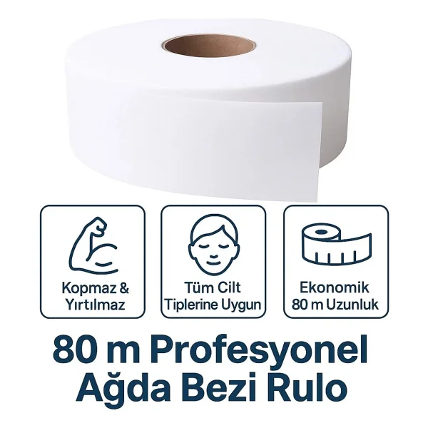Owersea 80 Metre Ağda Bezi Rulo - Yırtılmaz Kopmaz, Tüm Cilt Tiplerine Uygun Profesyonel Kullanım. - Görsel 5