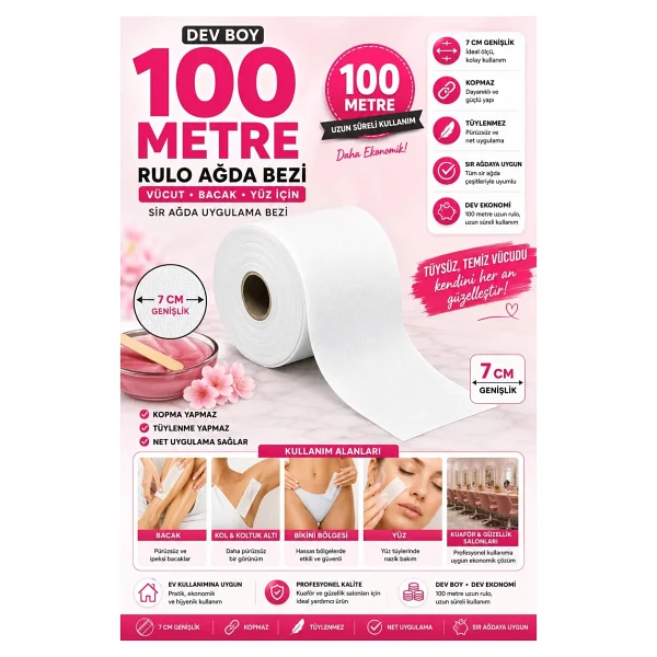 Owersea 80 Metre Ağda Bezi Rulo - Yırtılmaz Kopmaz, Tüm Cilt Tiplerine Uygun Profesyonel Kullanım. - Görsel 7