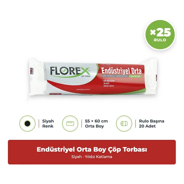 Florex Endüstriyel Orta Boy Çöp Poşeti 20'li 25 Adet - Görsel 2