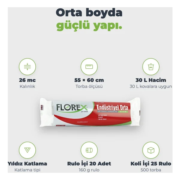 Florex Endüstriyel Orta Boy Çöp Poşeti 20'li 25 Adet - Görsel 3