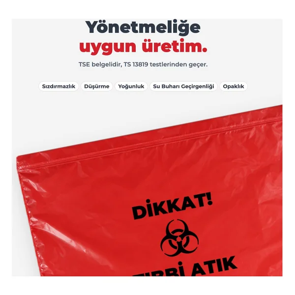 Florex Tıbbi Atık Baskılı Büyük Boy ( 60x85 cm ) Çöp Poşeti 10 Rulo 10x10=100 - 60 x 85 cm - Görsel 5