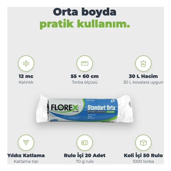 Florex Standart Orta Boy Çöp Poşeti 20'li 10 Adet - Görsel 6