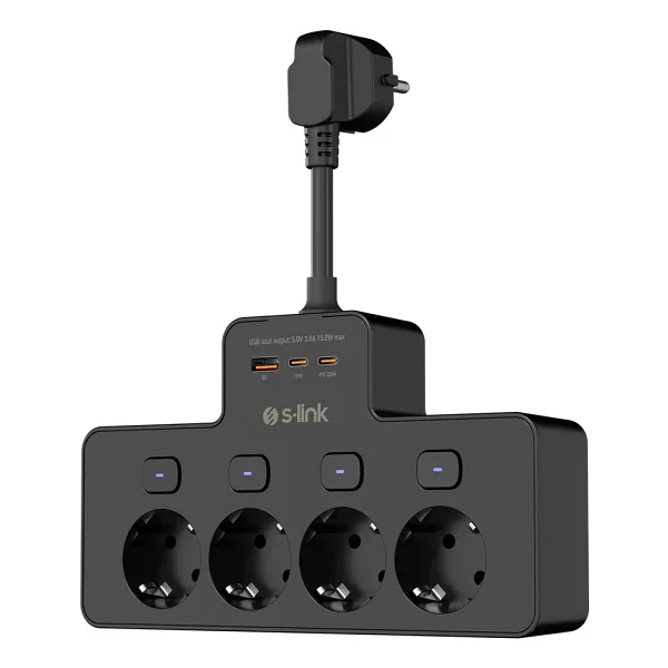 S-link PRZ08 Type-C Anahtarlı USB'li 15 cm 4'lü Akım Korumalı Priz - Görsel 7