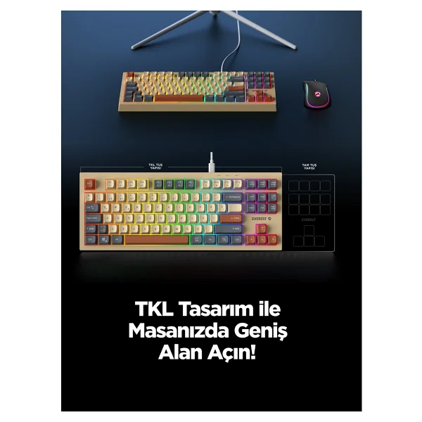 Everest Silent TKL KB-98 Membrane Switch Kablolu Oyuncu Klavyesi - Görsel 5