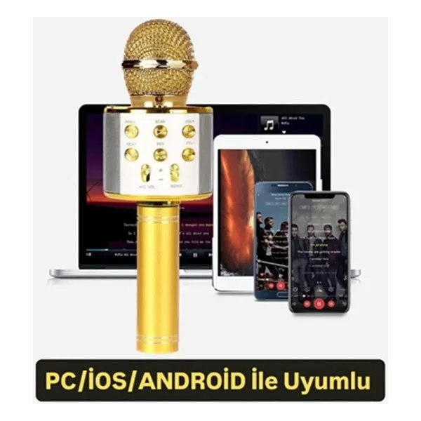 WASHA Türkçe Seslendirme Karaoke Mikrofonu Bluetooth Mikrofon Bluetooth Speaker Hoparlör Aux-Tf-Usb Giriş - Görsel 3