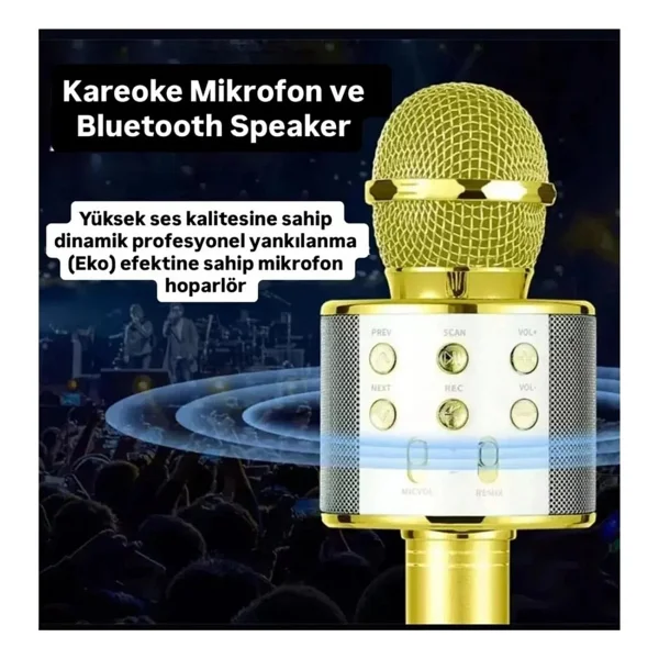 WASHA Türkçe Seslendirme Karaoke Mikrofonu Bluetooth Mikrofon Bluetooth Speaker Hoparlör Aux-Tf-Usb Giriş - Görsel 4