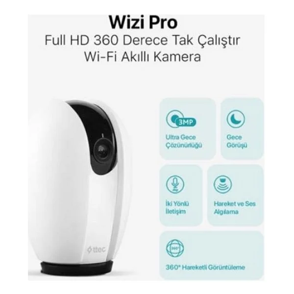 Ttec Wizi Pro 2AGK02 Full HD IP Wi-Fi Güvenlik Kamerası - Görsel 2