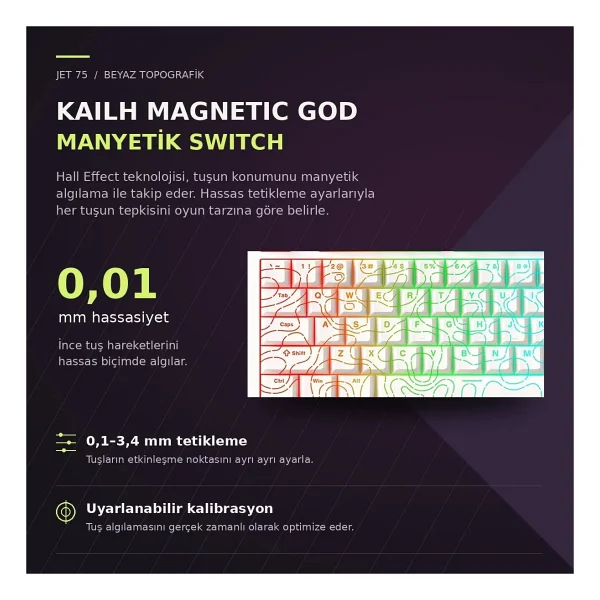 Mchose Jet 75 MC-JET75-9 Topographic Beyaz RGB %75 TKL Kailh Magnetic God Switch Kablolu Mekanik Oyuncu Klavyesi - Görsel 2
