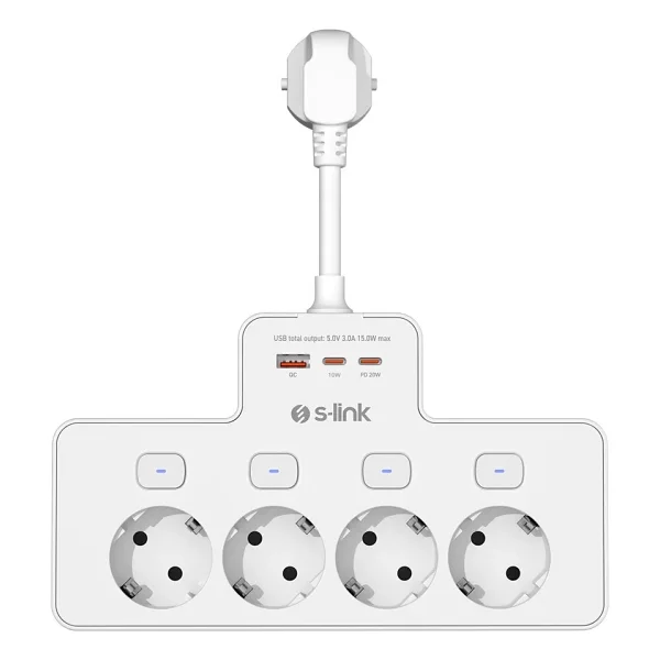 S-link PRZ08 Type-C Anahtarlı USB'li 15 cm 4'lü Akım Korumalı Priz - Görsel 8