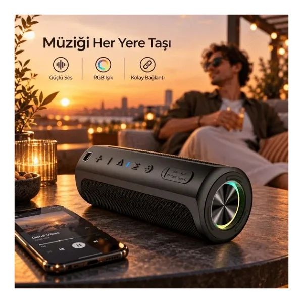 HZL BEAT 60W Su Geçirmez ipx7 Bluetooth AUX Sd Card Usb Yüksek Ses Kaliteli Hoparlör RGB Speaker - Görsel 2