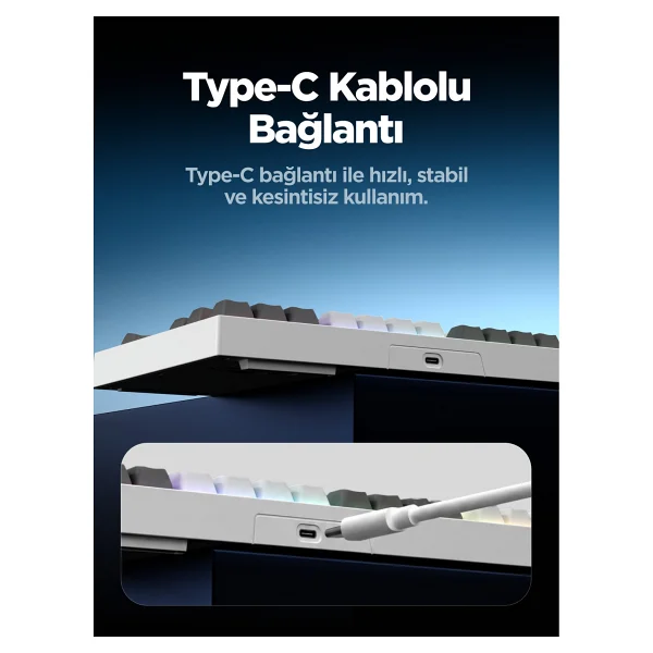 Everest Silent TKL KB-98 Gri-Mavi-Beyaz Membrane Switch Kablolu Oyuncu Klavyesi - Görsel 2